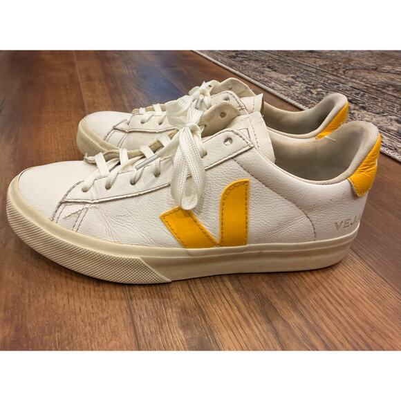VEJA Campo Logo Leather Sneakers White Yellow Women’s Size 8 - Picture 2 of 9